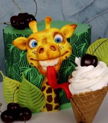 Украшение торта мастикой животным жирафом в джунглях