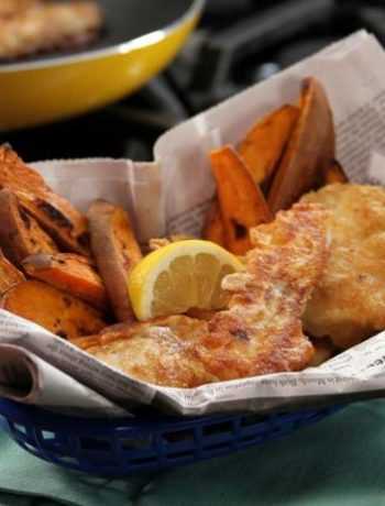 Жареная рыба в пивном кляре и картофель фри в духовке