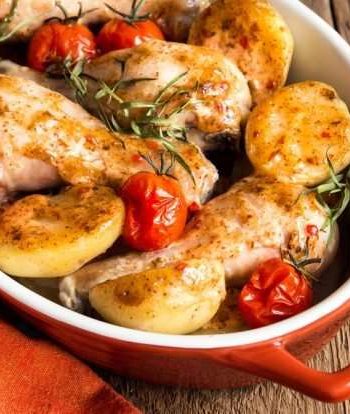 Куриные ножки с картофелем и помидорами в духовке