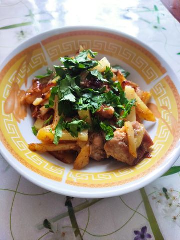 Жареная картошка с кусочками курицы – пошаговый рецепт