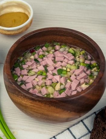 Окрошка на уксусе и воде с вареной колбасой – пошаговый рецепт