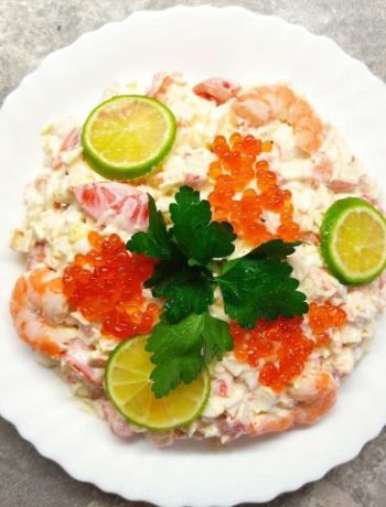 Праздничный крабовый салат с креветками – пошаговый рецепт